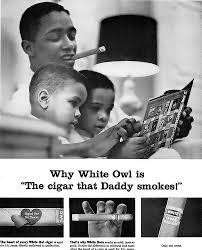 White Owl Cigars ad with father reading to 2 kids